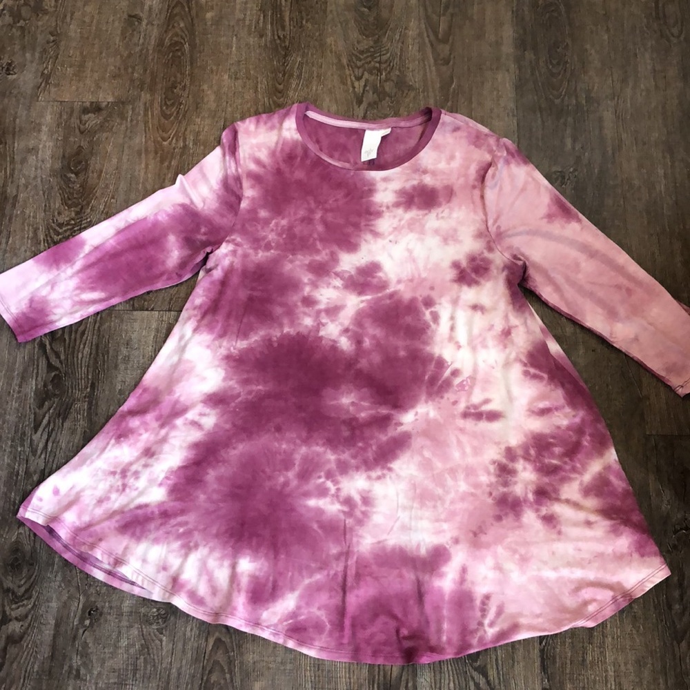 ADYP Pink & White Tie Dye Tunic w/ 3/4 length sleeves